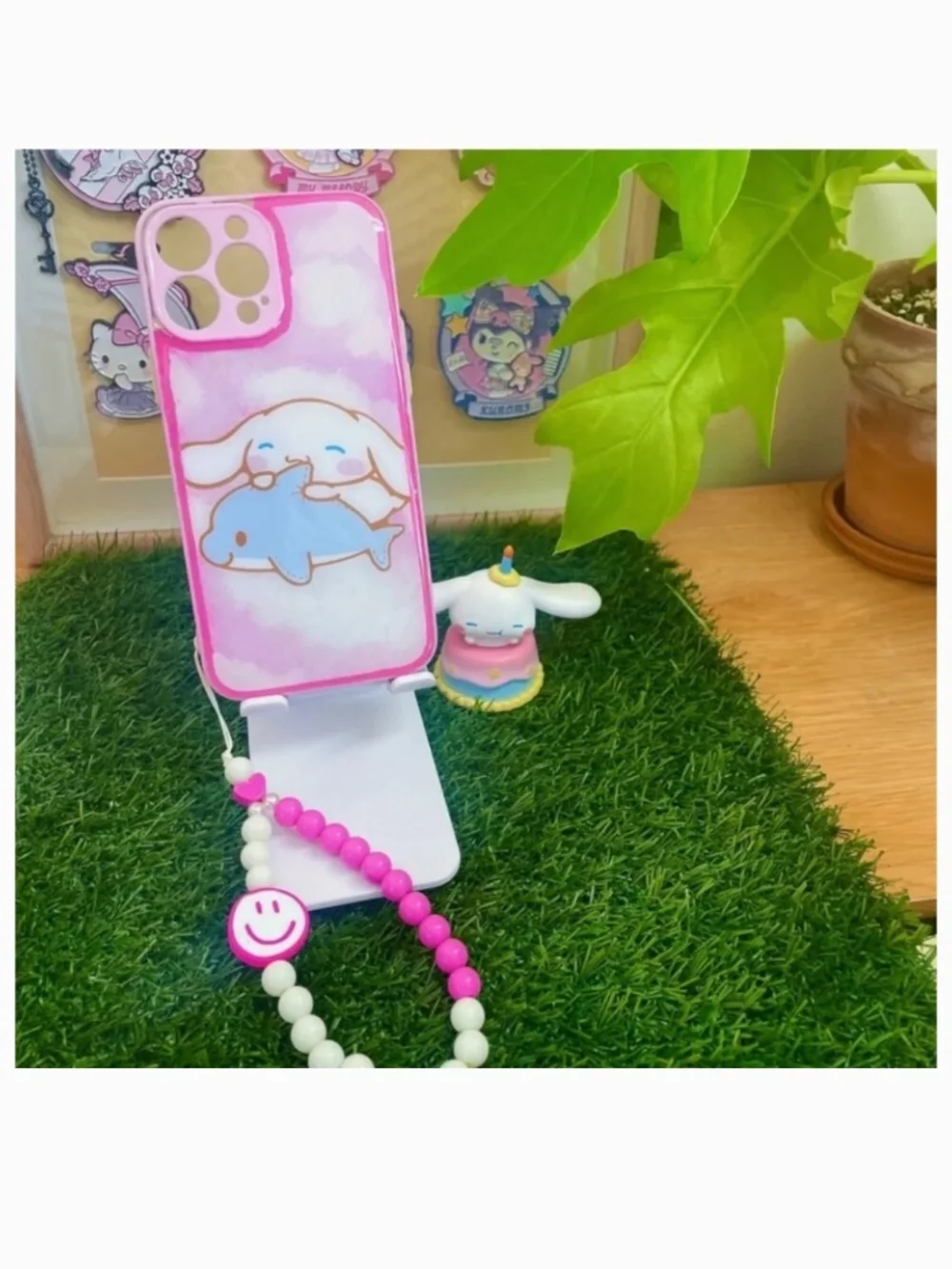 iPhone 13promax cartoon case,Handmade case with free gift beads chain